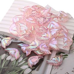 Pink Cuentas de ala de corazón de acrílico transparente, material de cuentas de joyería diy, rosa, 37x20x8 mm