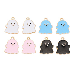 Mixed Color Alloy Enamel Pendants, Cadmium Free & Lead Free, Light Gold, Ghost, Mixed Color, 21.5x17x1.5mm, Hole: 1.8mm