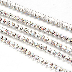 Crystal AB Brass Rhinestone Strass Chains, with Spool, Rhinestone Cup Chains, Silver Color Plated, Crystal AB, 2.8mm, about 10yards/roll