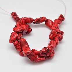 Rouge Pépites teintes brins de perles de howlite naturelles, rouge, 11~17x10~17mm, Trou: 1mm, environ 15.7 pouce