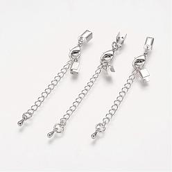 Platinum Iron Chain Extender, with Brass Folding Crimp Ends, Platinum, Chains: 56~62mm long, Lobster Clasp: 12x8x3mm, End: 9x4mm, Iron Circle: 3mm inner diameter.