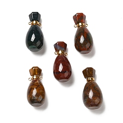 Ocean Jasper Natural Ocean Jasper Perfume Bottle Pendants, with Golden Tone Stainless Steel Findings, Essentail Oil Diffuser Charm, for Jewelry Making, 34.5~35.5x16.5~18mm, Hole: 2mm