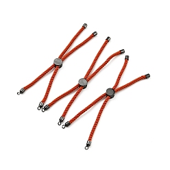 Orange Red Half Finished Twisted Milan Rope Slider Bracelets, with Rack Plating Brass Cord Ends & Open Loop, Cadmium Free & Lead Free, for Connector Charm Bracelet Making, Gunmetal, Orange Red, 222~230x3mm