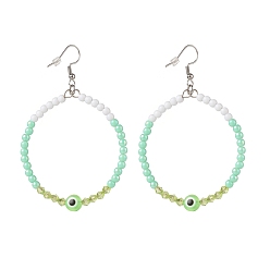 Pelouse Verte Mauvais œil en résine et boucles d'oreilles en perles acryliques, 304 bijoux en acier inoxydable pour femmes, pelouse verte, 77mm, pin: 0.6 mm
