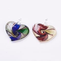 Mixed Color Handmade Lampwork Pendants, Heart, Mixed Color, 49x45x10mm, Hole: 6.5mm