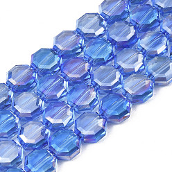 Королевский синий Гальванизируйте прозрачное стекло бисер нитей, с покрытием AB цвета, граненые, восьмиугольник, королевский синий, 7~8x7~8x4 мм, отверстие : 1.2 мм, около 72 шт / нитка, 20.47 дюйм (52 см)