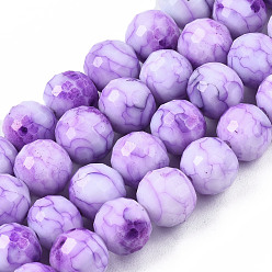 Dark Orchid Opaque Baking Painted Crackle Glass Beads Strands, Round, Faceted, Dark Orchid, 8x7.5mm, Hole: 0.8mm, about 60pcs/strand, 17.32~17.72 inch(44~45cm)