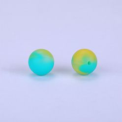 Aigue-marine Perles focales rondes en silicone imprimées, aigue-marine, 15x15mm, Trou: 2mm