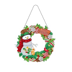 Snowman Christmas Theme DIY Diamond Painting Wreath Pendant Decoration Kits, including Resin Rhinestones, Diamond Sticky Pen, Tray Plate and Glue Clay, Snowman, 265x280mm