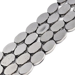 Platinum Plated Glass Beads Strands, Oval, Platinum Plated, 10x6x3mm, Hole: 1mm, about 54~60Pcs/strand, 20.47~23.62''(52~60cm)