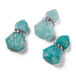 Amazonite Hexagon Natural Amazonite Perfume Bottle Pendants, with 304 Stainless Steel Findings, Faceted, Stainless Steel Color, 27~27.5x16~17x8mm, Hole: 1.4mm, Capacity: 0.1ml(0.00fl. oz)
