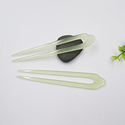 Light Green Cellulose Acetate(Resin) Hair Forks, Vintage Decorative Hair Accessories, U-shaped, Light Green, 130mm