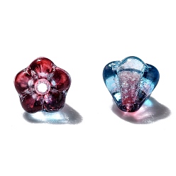 Medium Blue Transparent Czech Glass Beads, Two Tone, Flower, Medium Blue, 6.5x5mm, Hole: 0.8mm, about 357~363pcs/bag