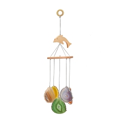 Colorful Wood & Natural Dye Agate Wind Chime Pendants, Chakra Stones Wall Hanging Ornament, for Home Decor, Colorful, 370~400x110mm