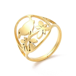 Настоящее золото 18K Ионное покрытие (IP) 304 регулируемое кольцо в форме птицы из нержавеющей стали для женщин, реальный 18 k позолоченный, размер США 6 (16.5 мм)