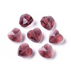 Marrón Perlas de vidrio transparentes, facetados, corazón, marrón, 10x10x7 mm, agujero: 1~1.2 mm