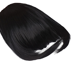 Black Clip in Hair Fringe for Women, Heat Resistant High Temperature Fiber, Synthetic Flat Bang with Temples Front Face Fringe, Black, 19.6~21.6 inch(50~55cm)
