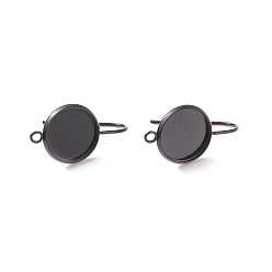 Electrophoresis Black Ion Plating(IP) 304 Stainless Steel Dangle Earrings, Cabochon Settings, with Vertical Loop, Flat Round, Electrophoresis Black, Tray: 12mm, 25.5mm, 19 Gauge, Pin: 0.9mm