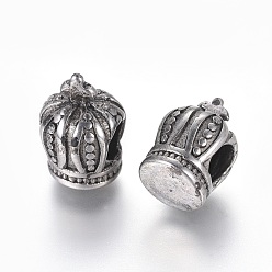 Argent Antique 304 acier inoxydable perles européennes, Perles avec un grand trou   , couronne, argent antique, 14x9x10mm, Trou: 4.5~5mm