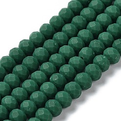 Sea Green Glass Beads Strands, Faceted, Frosted, Rondelle, Sea Green, 6x4.5mm, Hole: 1mm, about 86pcs/strand, 16.14''(41cm)