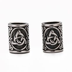 Antique Silver 304 Stainless Steel European Beads, Large Hole Beads, Column, Antique Silver, 12x9mm, Hole: 6mm