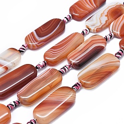 Brown Natural Banded Agate/Striped Agate Beads Strands, Dyed & Heated, Oval, Brown, 36~39x14~20x5~8mm, Hole: 2~2.5mm, about 8pcs/strand, 14.9 inch~15.3 inch(38~39cm)