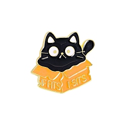Noir Chat de dessin animé dans la broche de la boîte en papier, jolies épingles en émail en alliage d'animaux, badge minou pour sac à dos de vêtements, noir, 25x30mm
