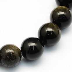 Golden Sheen Obsidian Natural Golden Sheen Obsidian Round Beads Strands, 4.5mm, Hole: 1mm, about 96pcs/strand, 15.5 inch