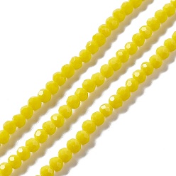 Yellow Faceted(32 Facets) Glass Beads Strands, Round, Yellow, 4mm, Hole: 1mm, about 99~107pcs/strand, 14.09~15.43''(35.8~39.2cm)