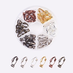 Mixed Color Brass Clip-on Earring Converter, Earring Findings, Mixed Color, 19x6x9mm, Hole: 1mm, 6pcs/color, 36pcs/set