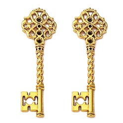 Or Antique Supports clés pendentif en strass de style tibétain, sans plomb et sans cadmium, de couleur or antique , 68x20.5x3mm, Trou: 1mm