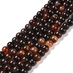 Chocolate Natural Agate Beads Strands, Round, Dyed & Heated, Chocolate, 6mm, Hole: 1mm, about 64pcs/strand, 14.5 inch