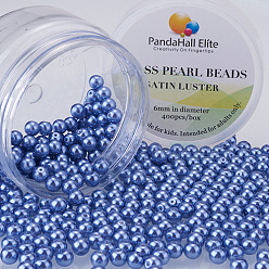 Bleu Bleuet Nacré perle de verre perles rondes, teint, bleuet, 6mm, trou: 0.7~1.1 mm, environ 400 / boîte