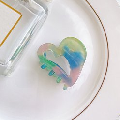 Colorful Cellulose Acetate(Resin) Heart Hair Claw Clip, Small Hair Clip for Girls Women, Colorful, 45x36mm