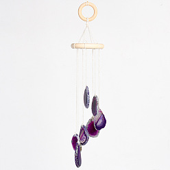 Indigo Pépites carillon éolien en agate naturelle, pour les décorations suspendues de géode de décoration de jardin à la maison en plein air, indigo, 315mm
