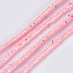 Pink Экологически чистый трубчатый шнур из синтетического каучука из ПВХ, полая труба, с блестка, розовые, 5~6 мм, отверстие : 2 мм, около 54.68 ярдов (50 м) / пачка