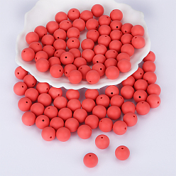 Saumon Perles focales rondes en silicone, perles à mâcher pour les jouets de dentition, Diy soins infirmiers colliers faisant, Saumon, 15mm, Trou: 2mm