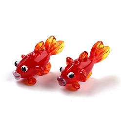 Rouge Perles lampwork, perles au chalumeau, faits à la main, poisson rouge, rouge, 28x15.5x16mm, Trou: 1.7mm