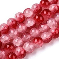 Dark Red Crackle Baking Painted Imitation Jade Glass Beads Strands, Two Tone, Round, Dark Red, 6mm, Hole: 1.2mm, about 147pcs/strand, 31.10''(79cm)
