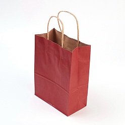 FireBrick Pure Color Kraft Paper Bags, with Handles, Gift Bags, Shopping Bags, Rectangle, FireBrick, 21x15x8cm