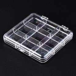 Clear Polystyrene Bead Storage Containers, 9 Compartments Organizer Boxes, with Hinged Lid, Rectangle, Clear, 10.8x9.8x1.75cm, compartment: 3.1x3.4cm