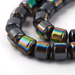 Multi-color Plated Electroplated Non-magnetic Synthetic Hematite Beads Strands, Half Plated, Column, Multi-color Plated, 8x8mm, Hole: 0.7mm, about 53pcs/strand, 16.53 inch(42cm)