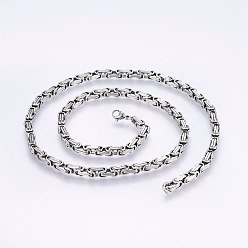 Stainless Steel Color 201 Stainless Steel Byzantine Chain Necklaces, with Lobster Claw Clasps, Stainless Steel Color, 23.62 inch(60cm), 4mm