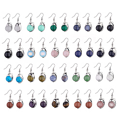 Mixed Stone Natural & Synthetic Gemstone Dolphin Dangle Earrings with Crystal Rhinestone, Platinum Brass Jewelry for Women, 38mm, Pin: 0.6mm