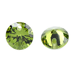 Olive Drab Cubic Zirconia Charms, Faceted, Flat Round, Olive Drab, 8x4.5mm, Hole: 1mm