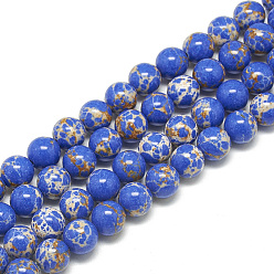 Bleu Brins de perles de jaspe impérial synthétiques, teint, ronde, bleu, 6mm, Trou: 1mm, Environ 68 pcs/chapelet, 15.7 pouce