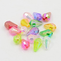 Mixed Color Opaque Eco-Friendly Poly Styrene Acrylic Beads, AB Color Plated, Faceted, teardrop, Mixed Color, 12.5x8mm, Hole: 1.5mm, about 1666pcs/500g