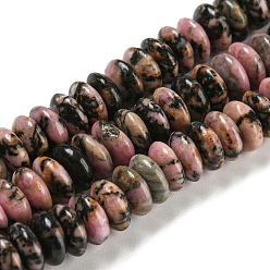 Rhodonite Natural Rhodonite Beads Strands, Saucer Beads, Rondelle, 6.5x3mm, Hole: 1mm, about 118~119pcs/strand, 15.35 inch(39cm)