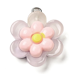 Lilac Translucent Resin Pendants, Sunflower Charms with Platinum Plated Iron Loops, Lilac, 24x19x6mm, Hole: 2mm