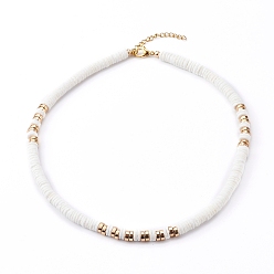 White Natural White Shell Beaded Necklaces, with 304 Stainless Steel Lobster Claw Clasps, Flat Round, Real 18K Gold Plated, White, 15.94 inch(40.5cm)